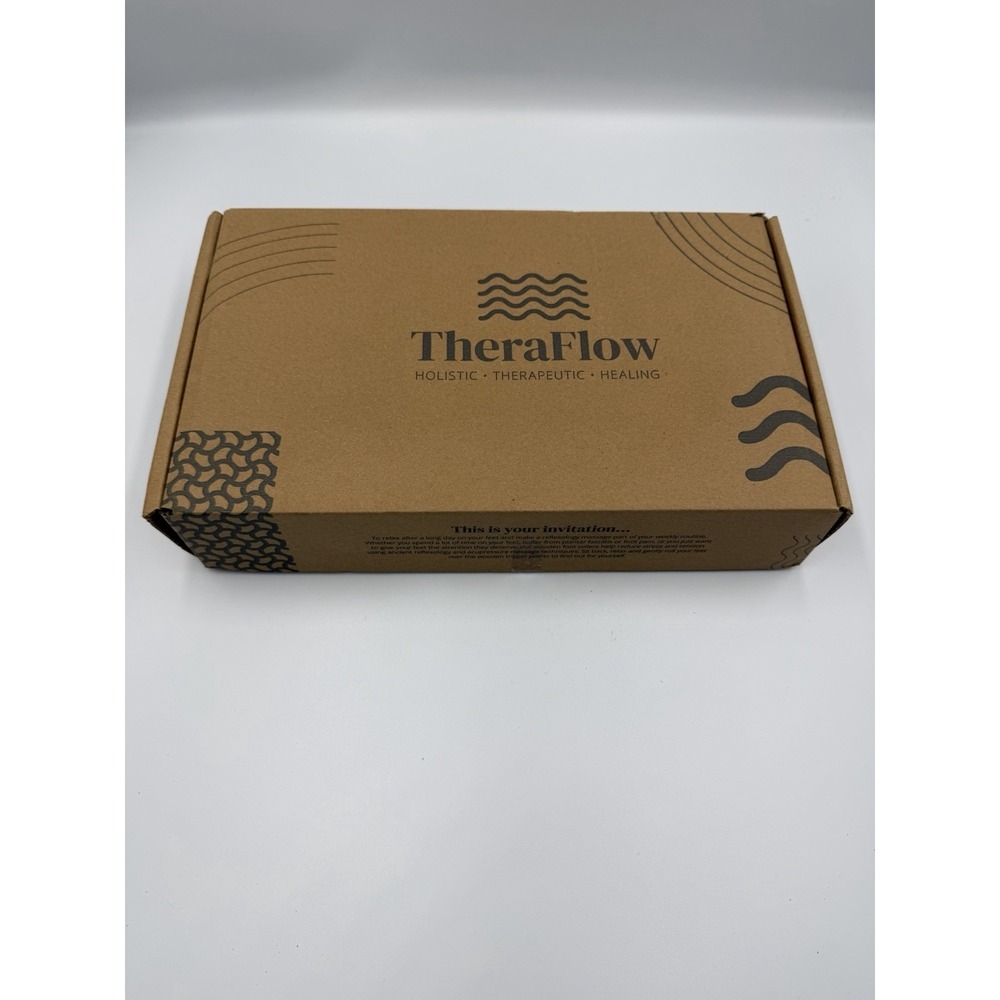 TheraFlow Large Dual Foot Massager Wood Roller Reflexology Acupressure Chart C30